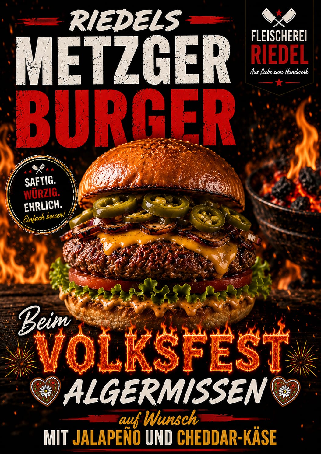 Dieses Jahr neu: Burger von der Fleischerei Riedel beim Volksfest Algermissen 2026